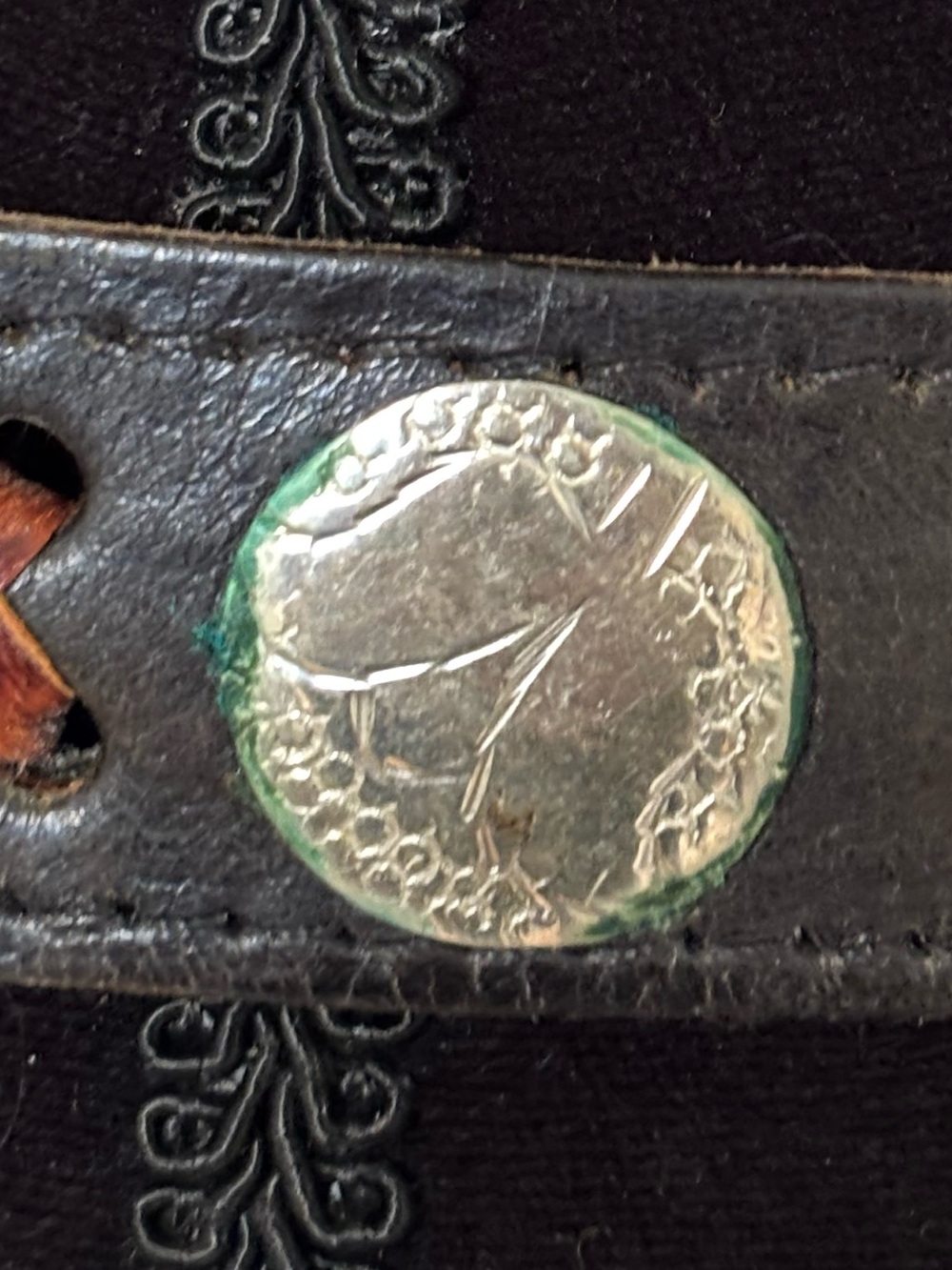 Vintage LW Paris (Louis Wolfer) Black & Brown Leather Belt Silver Medallions 32 - Picture 4 of 12